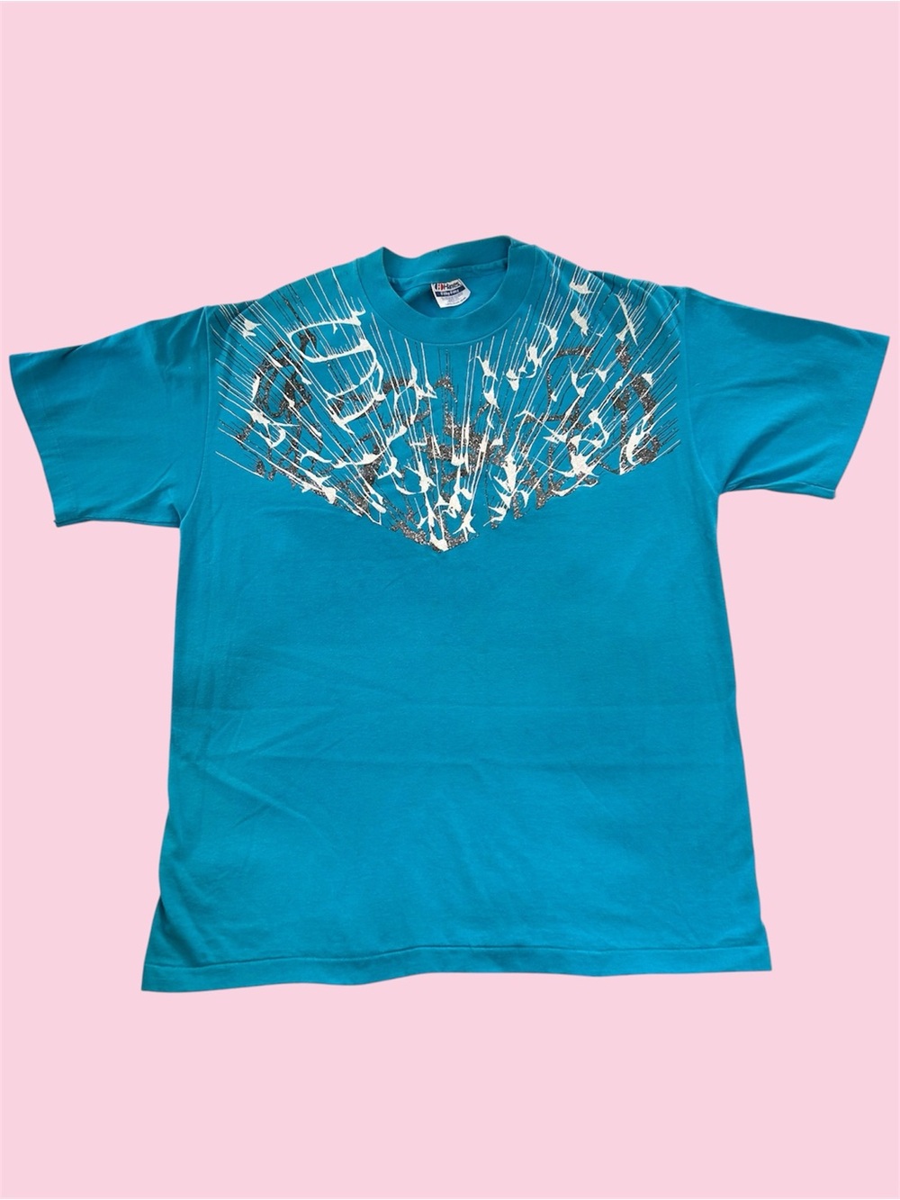 Vintage 90s Hanes Abstract Splatter Spinner Graphic Tee Sparkle Paint Blue Large